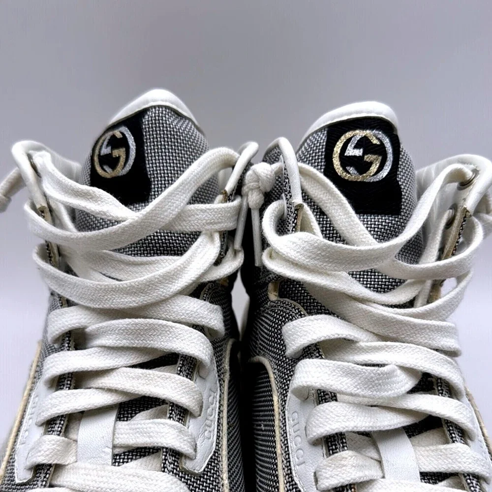 Gucci High Top Sneakers Grey Canvas Interlocking G Logo Men's size 12 309517